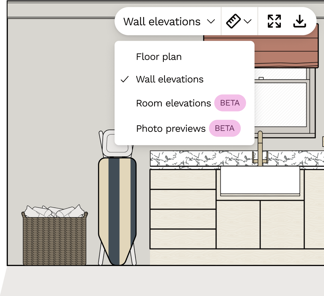 Utility room wall elevation views to visualise your design and layout 