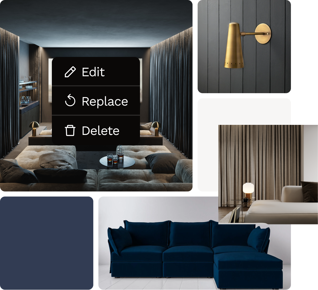 Create a moodboard to communicate the vision of the design style you want for your home cinema