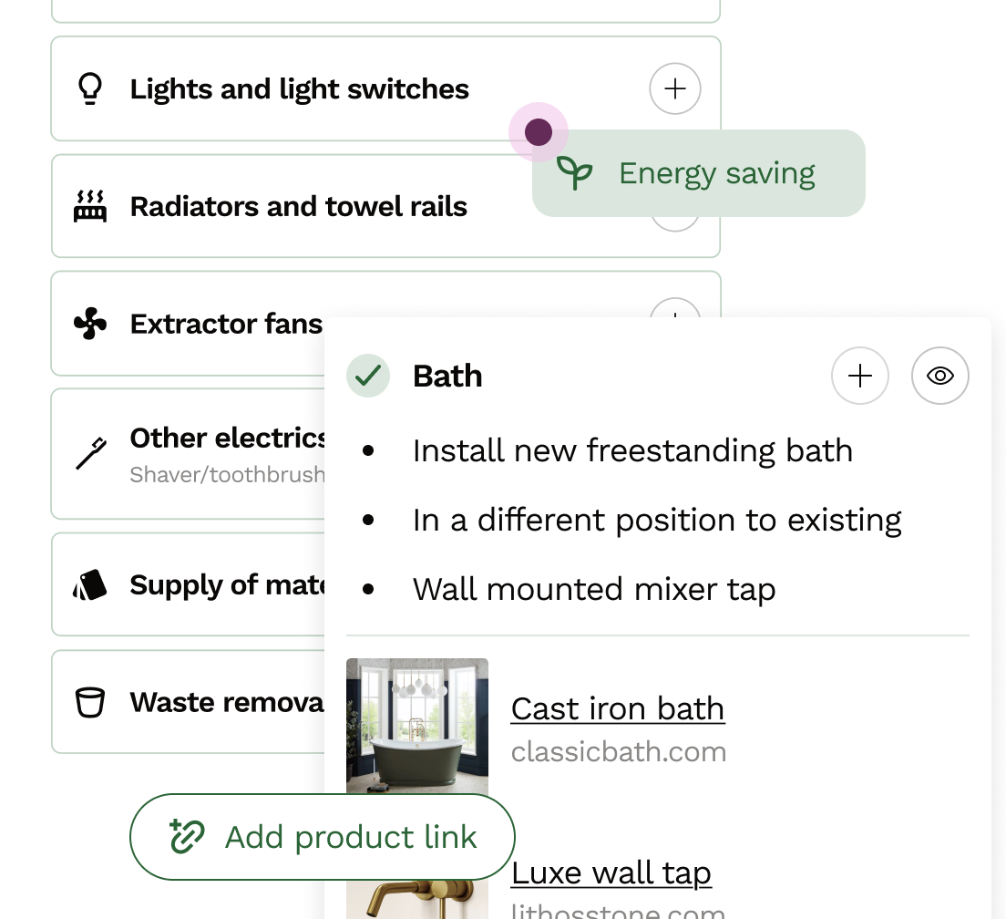 Step by step questions with expert guidance to help specify your bathroom requirements