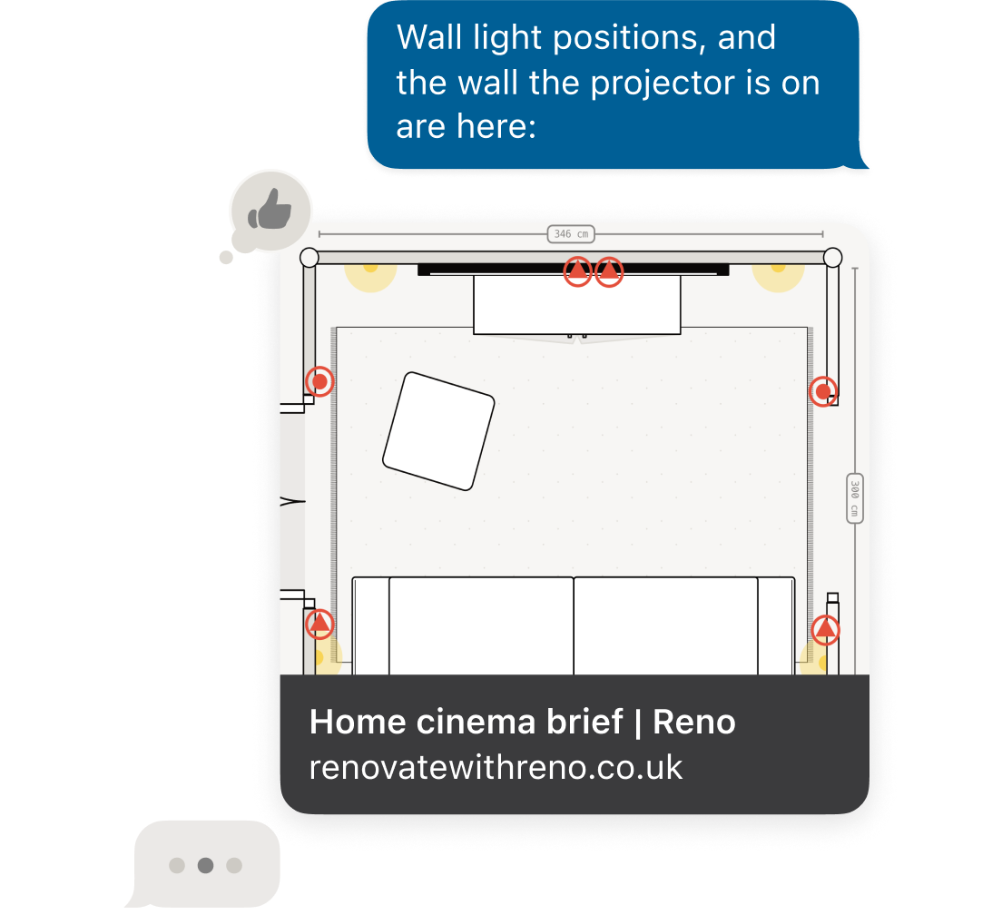 Print a copy or share a link to your home cinema renovation plan