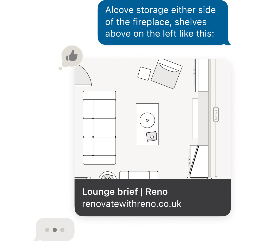 Print a copy or share a link to your lounge renovation plan