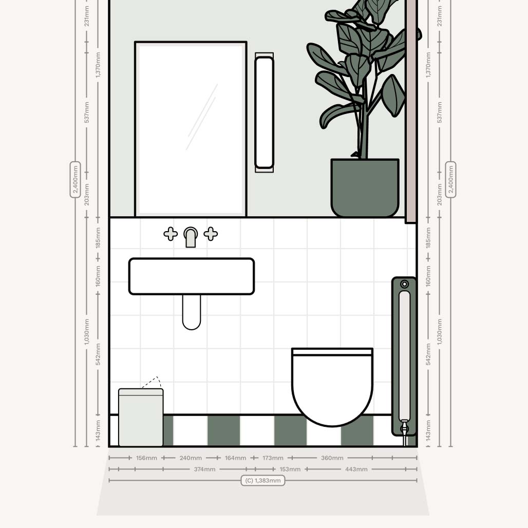 Small shower room wall elevation