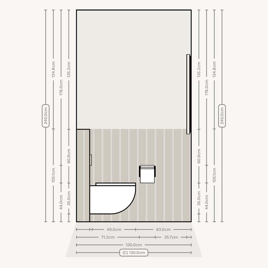 Wall elevation for a very small square two in a row w/c