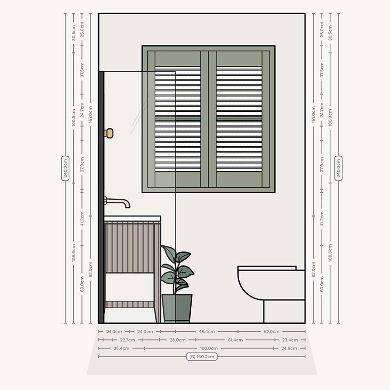 Very small square wetroom shower wall elevation