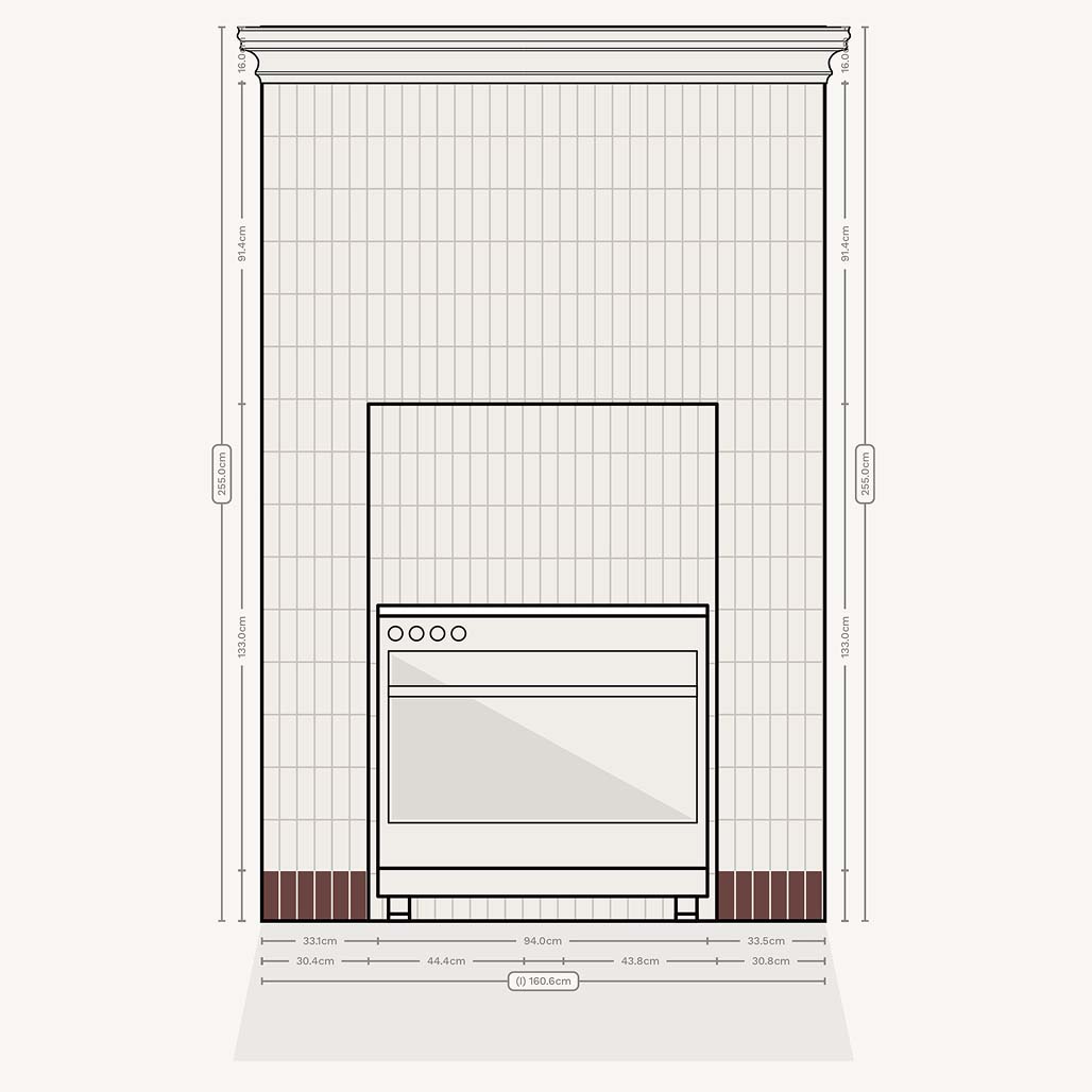 Wall elevation of a super galley kitchen with island