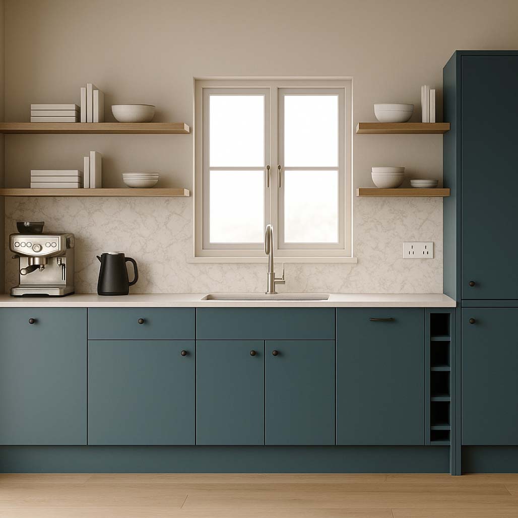 Wall elevation of a small L-shaped kitchen