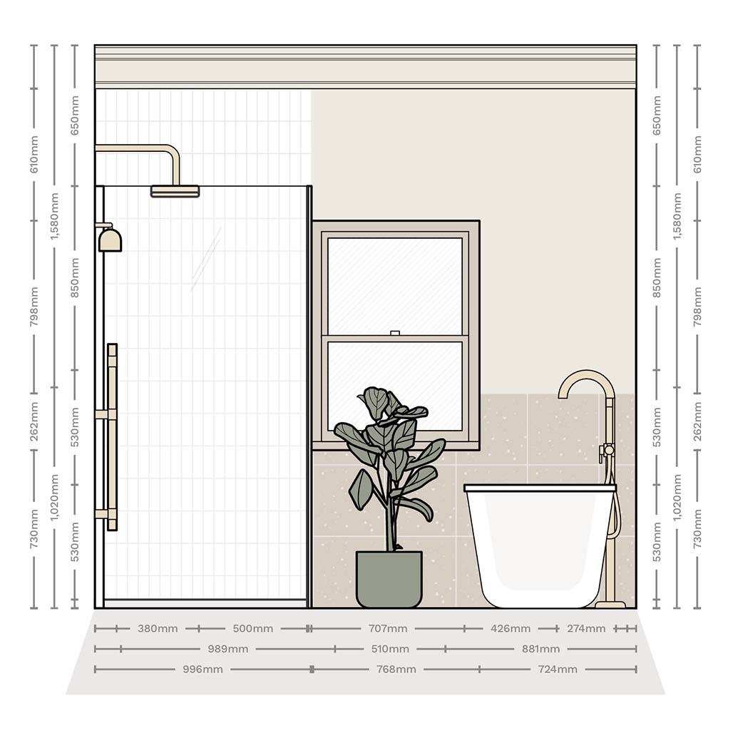 A wall elevation from the bathroom.